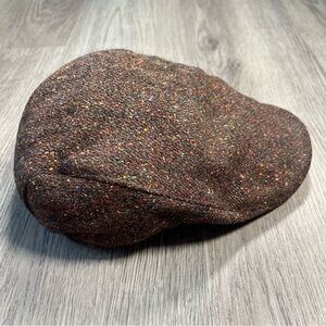 Hanna Hats Donegal Tweed Flat Cap Cap 100% Wool Size XL Brown Ireland Newsboy